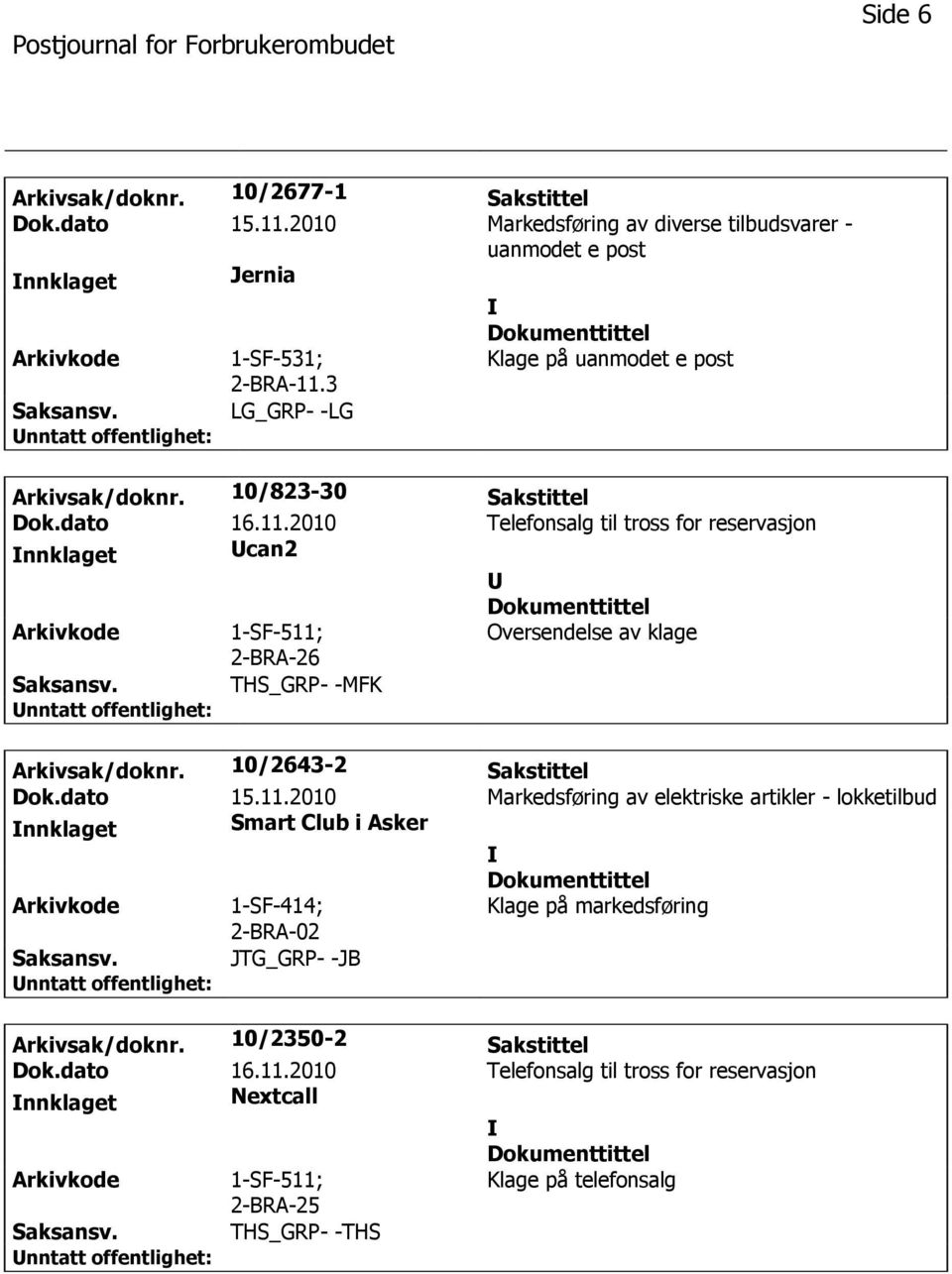 3 LG_GRP- -LG Arkivsak/doknr. 10/823-30 Sakstittel can2 Oversendelse av klage 2-BRA-26 THS_GRP- -MFK Arkivsak/doknr.