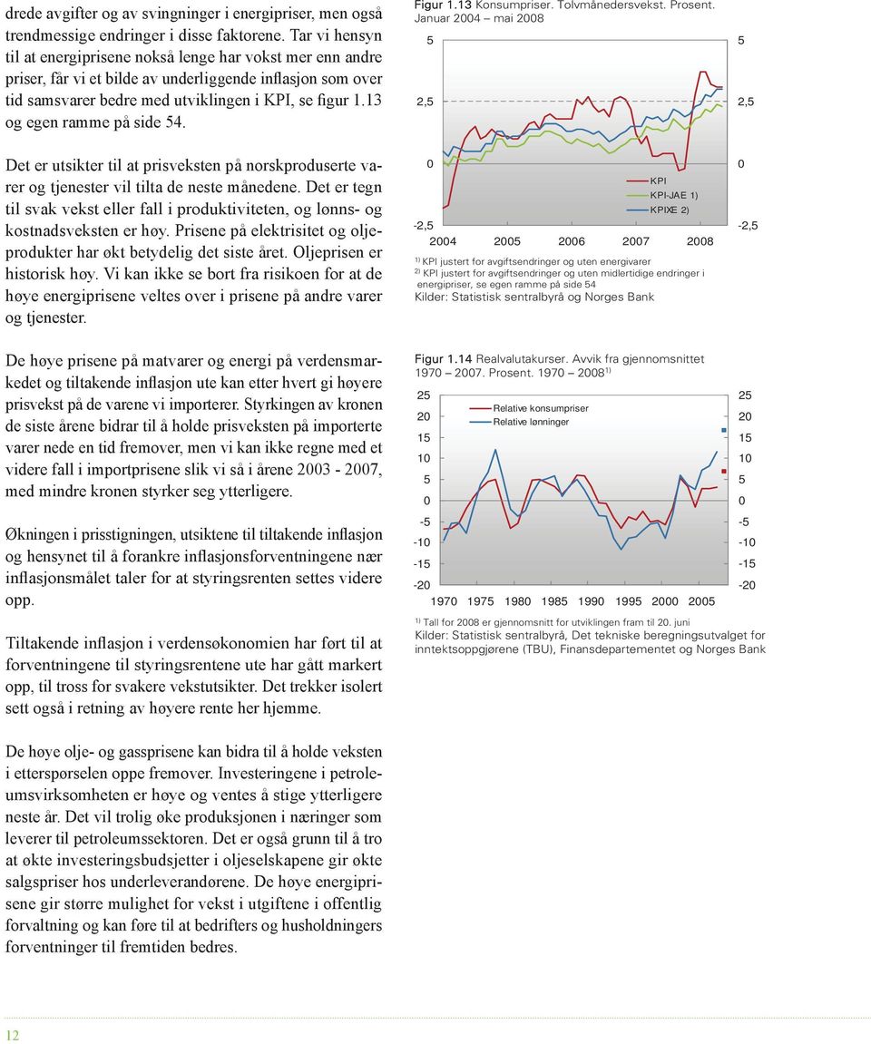 og egen ramme på side. Figur. Konsumpriser. Tolvmånedersvekst. Prosent. Januar mai,, Det er utsikter til at prisveksten på norskproduserte varer og tjenester vil tilta de neste månedene.