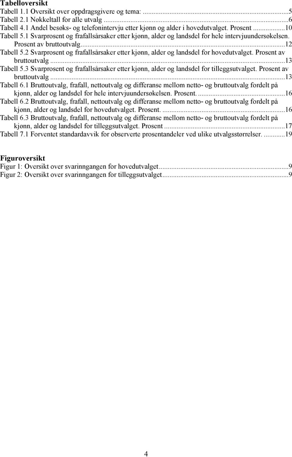 2 Svarprosent og frafallsårsaker etter kjønn, alder og landsdel for hovedutvalget. Prosent av bruttoutvalg...13 Tabell 5.