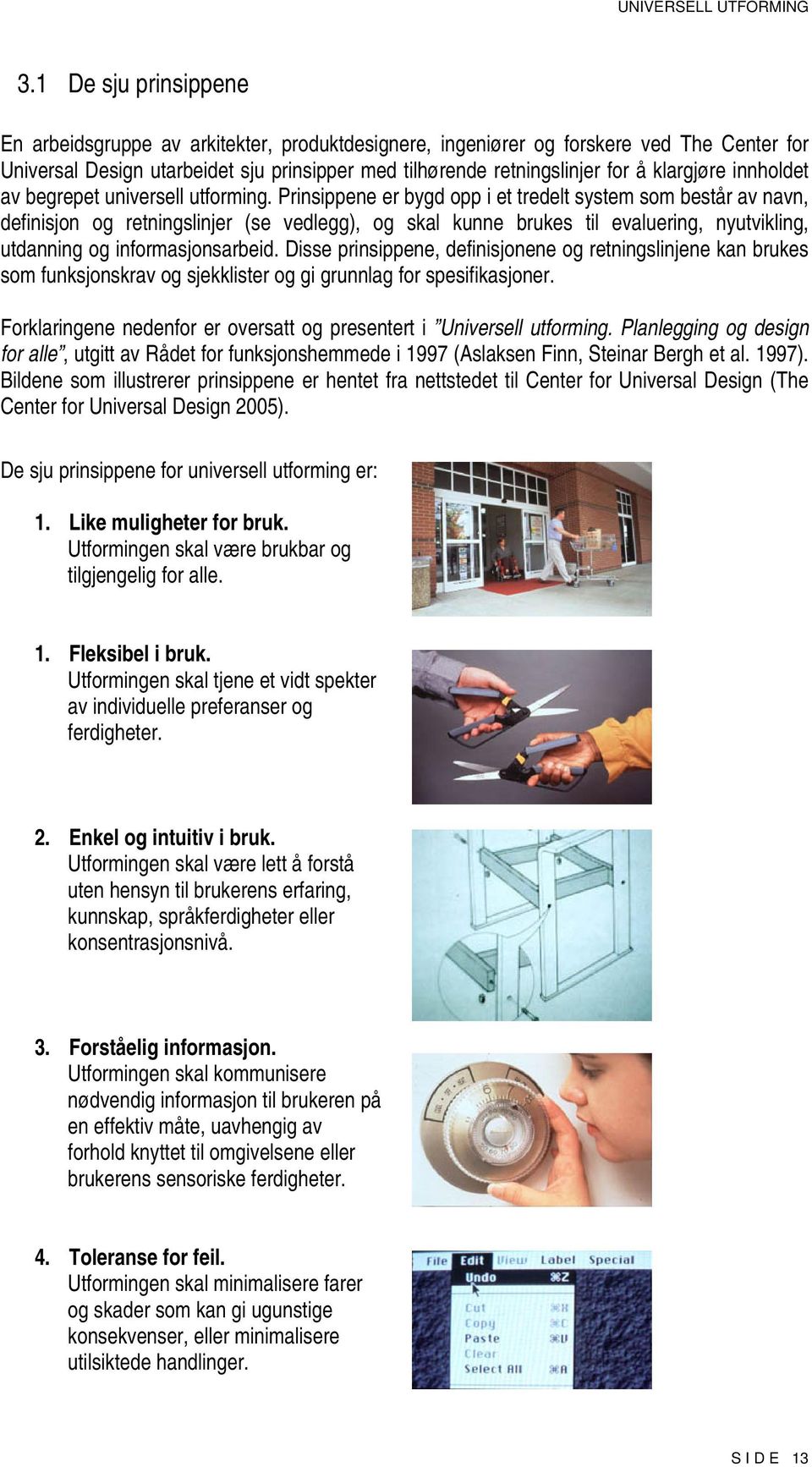 Prinsippene er bygd opp i et tredelt system som består av navn, definisjon og retningslinjer (se vedlegg), og skal kunne brukes til evaluering, nyutvikling, utdanning og informasjonsarbeid.