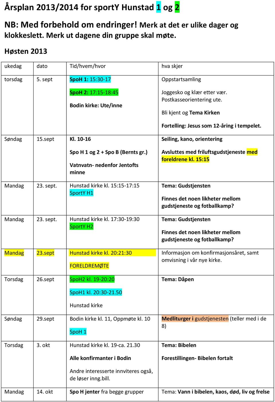 Bli kjent og Tema Kirken Fortelling: Jesus som 12-åring i tempelet. Søndag 15.sept Kl. 10-16 Spo H 1 og 2 + Spo B (Bernts gr.) Vatnvatn- nedenfor Jentofts minne Mandag 23. sept. Hunstad kirke kl.