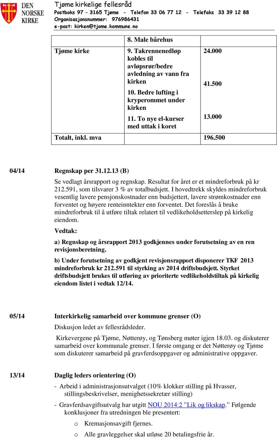 I hovedtrekk skyldes mindreforbruk vesentlig lavere pensjonskostnader enn budsjettert, lavere strømkostnader enn forventet og høyere renteinntekter enn forventet.