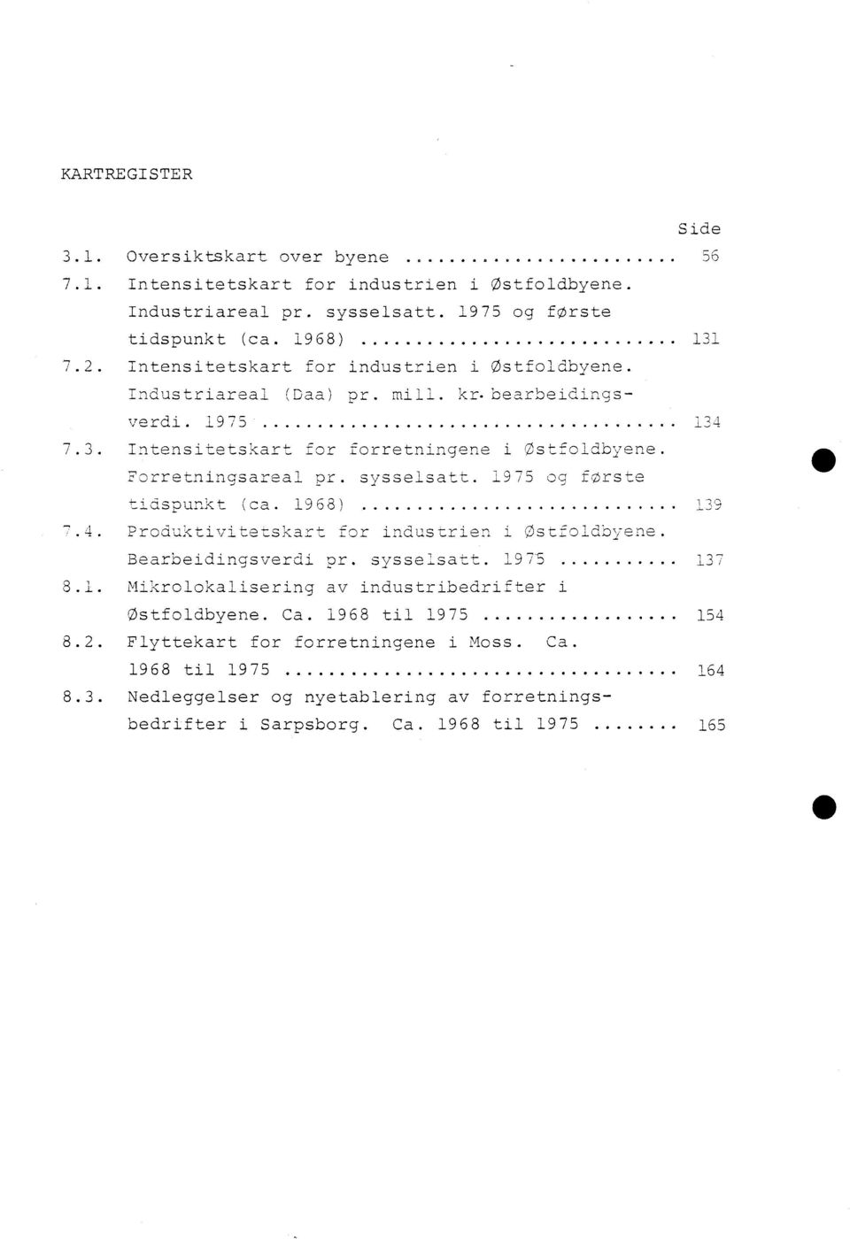 sysselsatt. 1975 og først e tidspunkt (ca. 1968). Produktivitetskart for industrien i Ostfoldb.\-ene Bearbeidingsverdi pr. sysselsatt. 1975 137 8.1. Mikrolokalisering av industribedrifter i Ostfoldbyene.