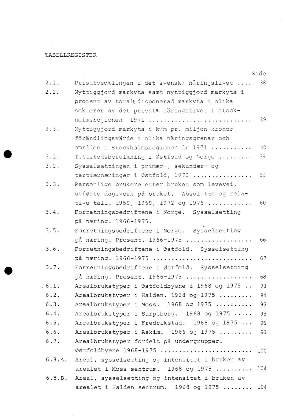 Sysseisettingen i primær-, sekundær- og tertiærnæringer i Østfold, 1970 60 3.3.Personlige brukere etter bruket som levevei, utførte dagsverk på bruket. Absolutte og relative tall.