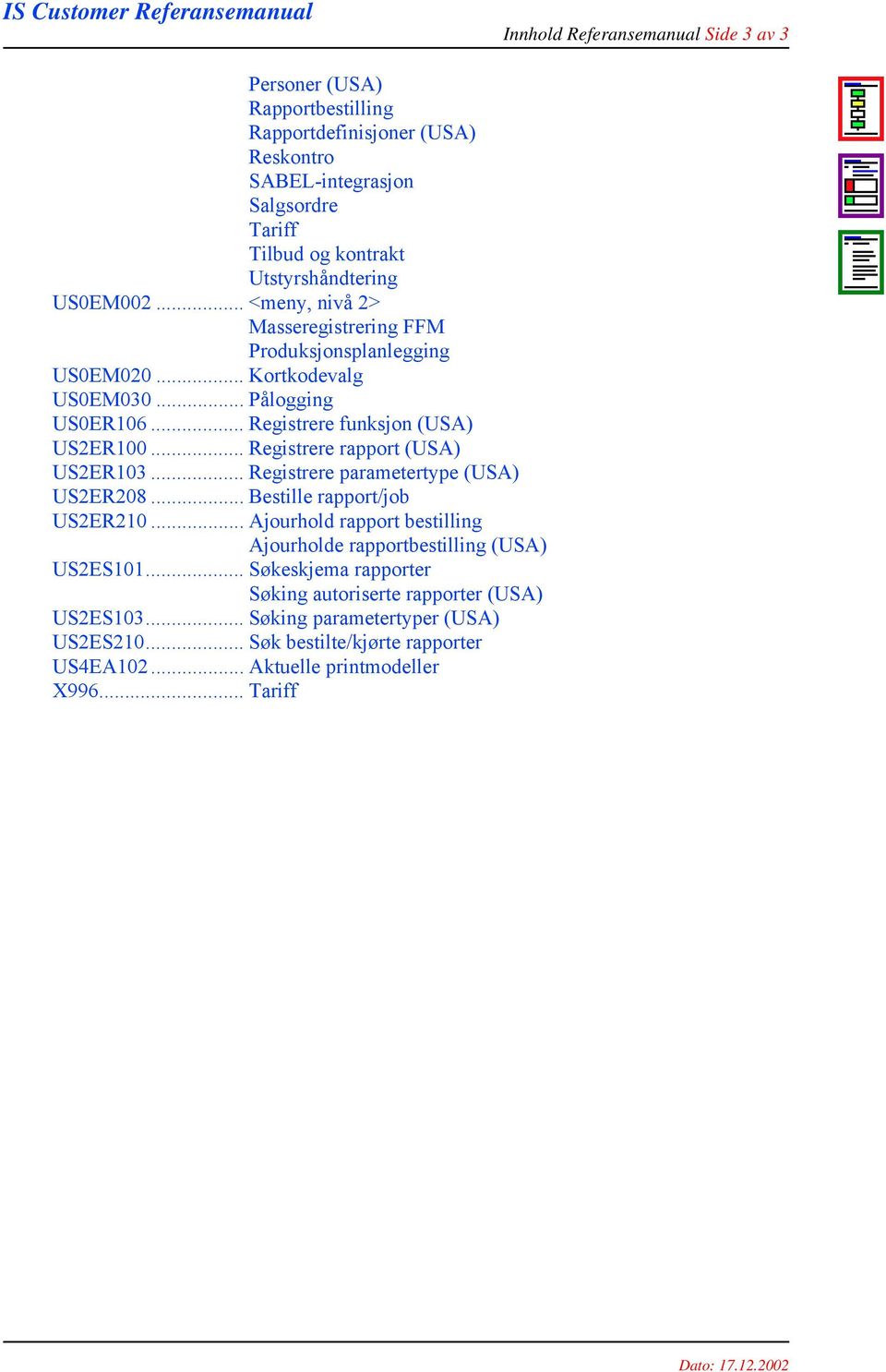 .. Registrere rapport (USA) US2ER103... Registrere parametertype (USA) US2ER208... Bestille rapport/job US2ER210.