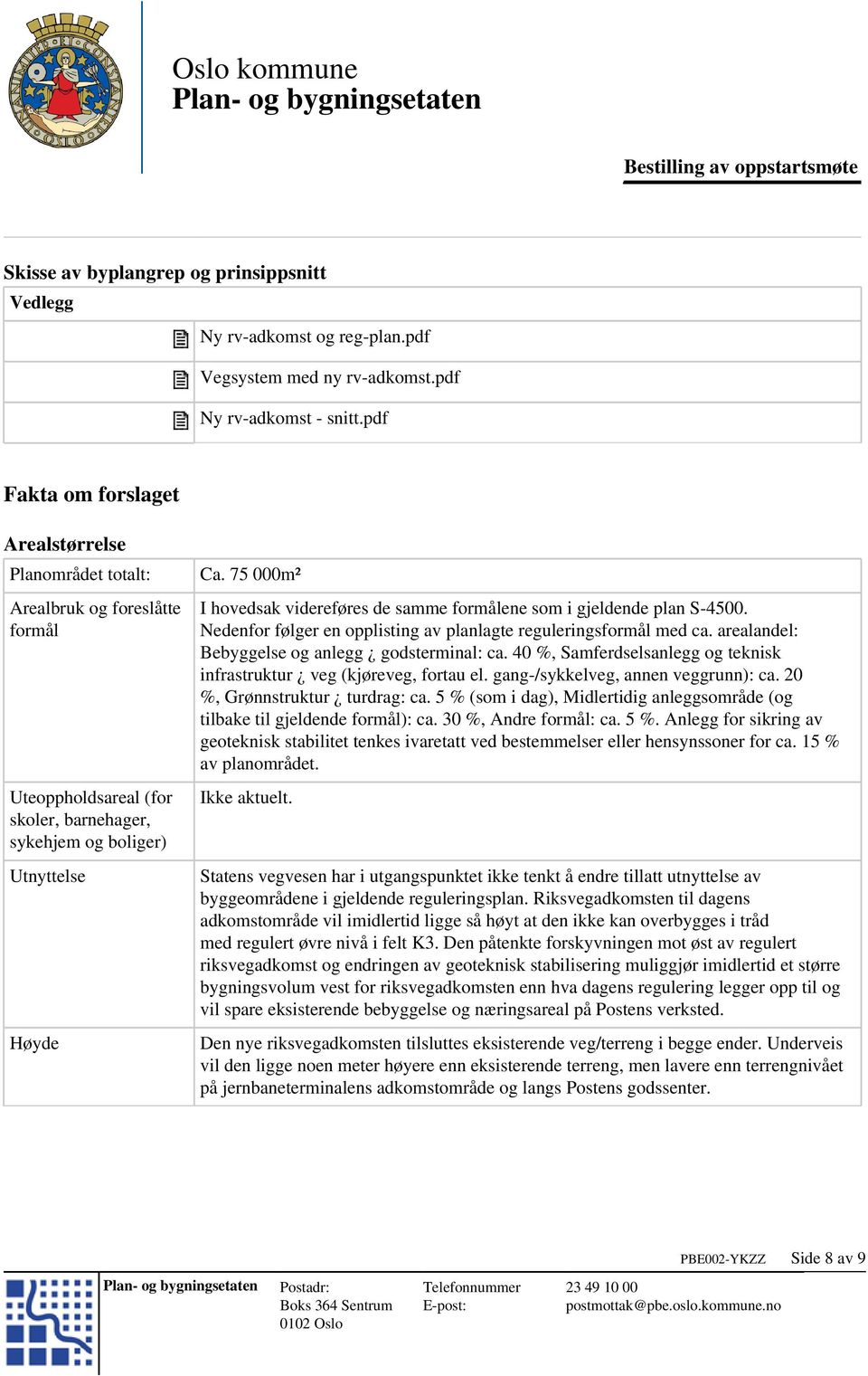 Nedenfor følger en opplisting av planlagte reguleringsformål med ca. arealandel: Bebyggelse og anlegg godsterminal: ca. 40 %, Samferdselsanlegg og teknisk infrastruktur veg (kjøreveg, fortau el.