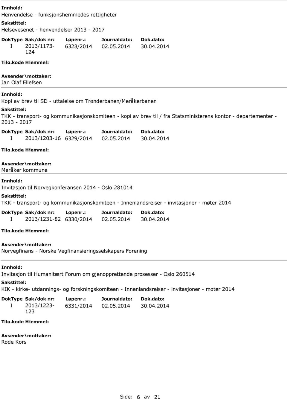 Oslo 281014 TKK - transport- og kommunikasjonskomiteen - nnenlandsreiser - invitasjoner - møter 2014 2013/1231-82 6330/2014 Norvegfinans - Norske Vegfinansieringsselskapers Forening nvitasjon