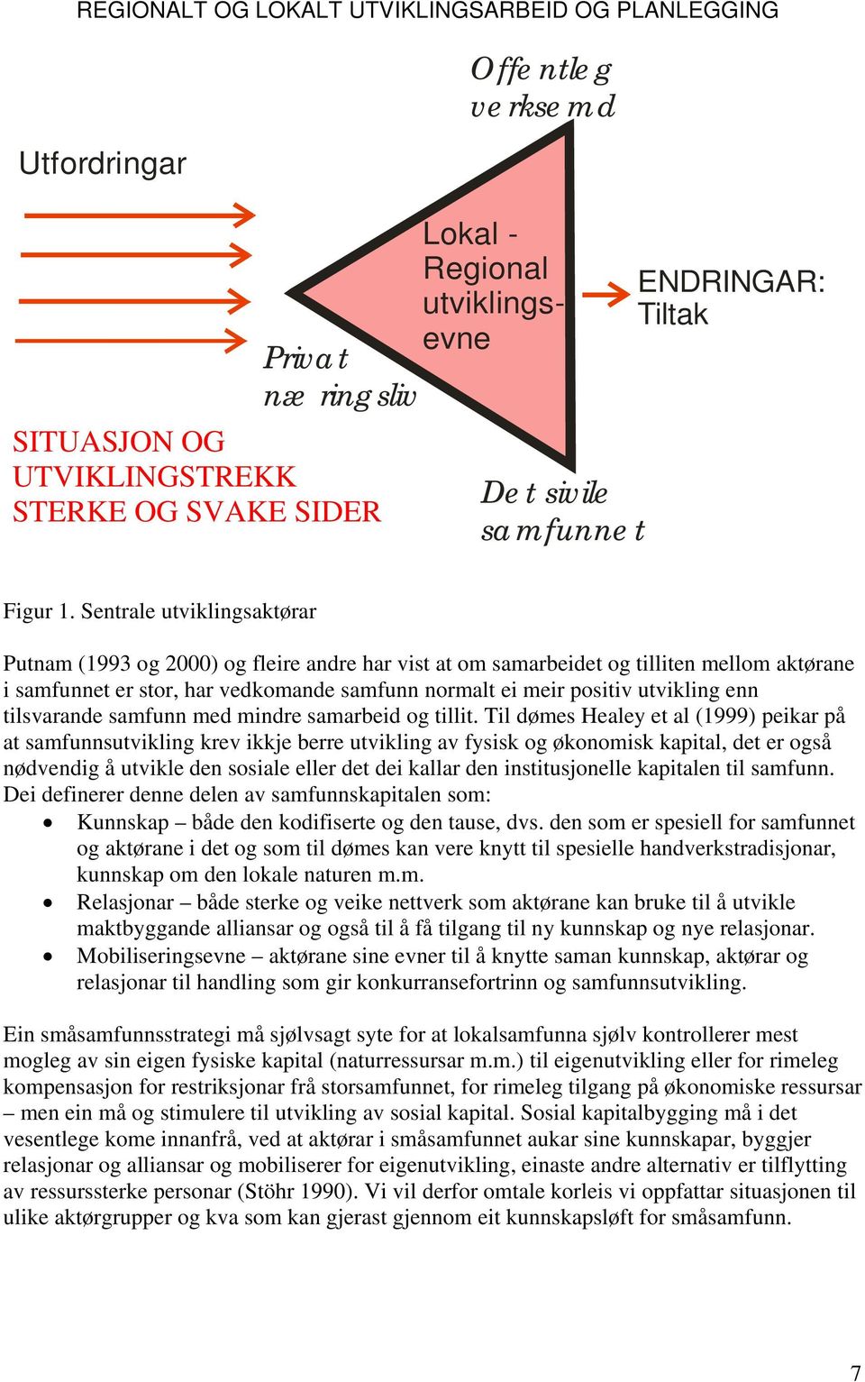 Sentrale utviklingsaktørar Putnam (1993 og 2000) og fleire andre har vist at om samarbeidet og tilliten mellom aktørane i samfunnet er stor, har vedkomande samfunn normalt ei meir positiv utvikling