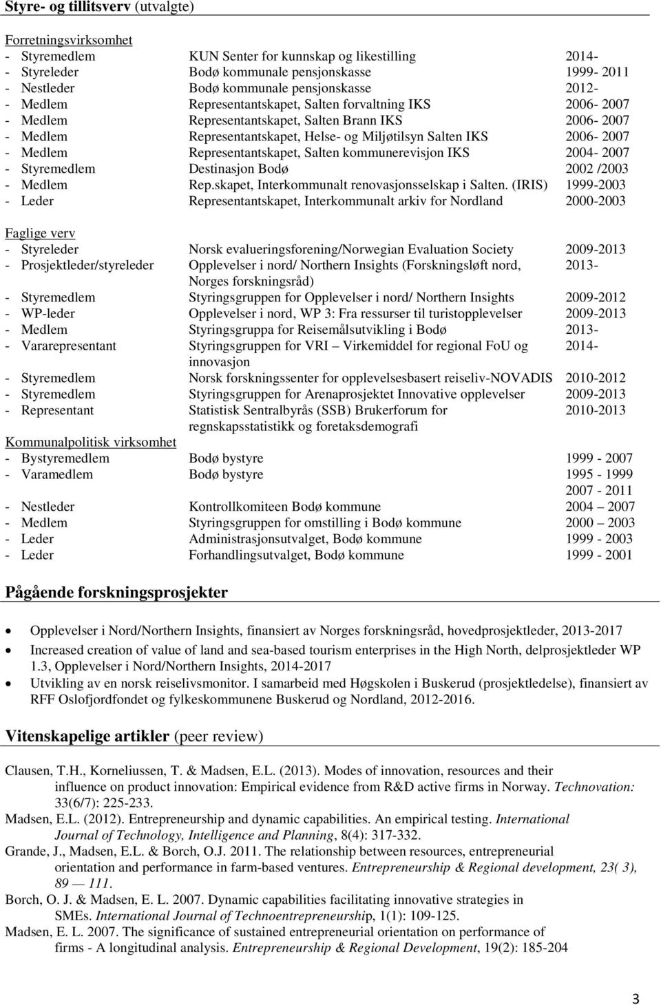 2006-2007 - Medlem Representantskapet, Salten kommunerevisjon IKS 2004-2007 - Styremedlem Destinasjon Bodø 2002 /2003 - Medlem Rep.skapet, Interkommunalt renovasjonsselskap i Salten.