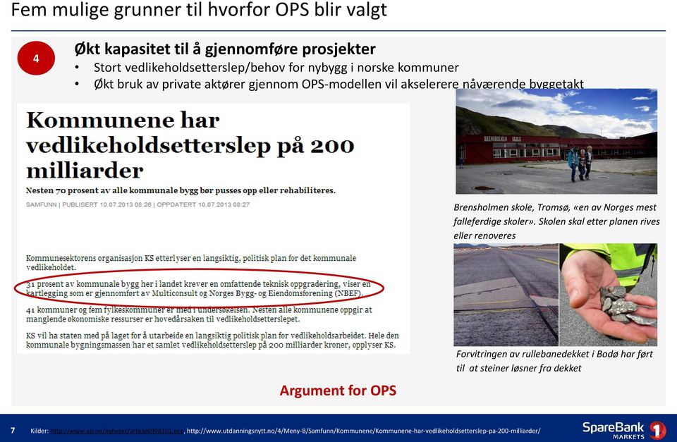 Skolen skal etter planen rives eller renoveres Argument for OPS Forvitringen av rullebanedekket i Bodø har ført til at steiner løsner fra dekket 7