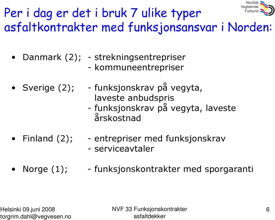 (1); - funksjonskrav på vegyta, laveste anbudspris - funksjonskrav på vegyta, laveste