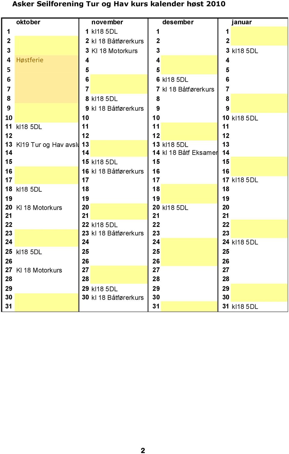 18 Båtf Eksamen 14 15 15 kl18 5DL 15 15 16 16 kl 18 Båtførerkurs 16 16 17 17 17 17 kl18 5DL 18 kl18 5DL 18 18 18 19 19 19 19 20 Kl 18 Motorkurs 20 20 kl18 5DL 20 21 21 21 21 22 22 kl18 5DL 22 22