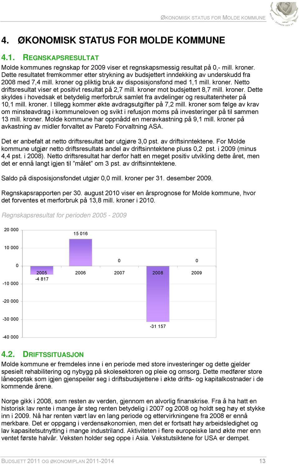 kroner mot budsjettert 8,7 mill. kroner. Dette skyldes i hovedsak et betydelig merforbruk samlet fra avdelinger og resultatenheter på 10,1 mill. kroner. I tillegg kommer økte avdragsutgifter på 7,2 mill.