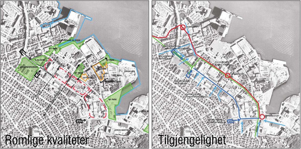 MED BIL FRA HUNNVÅG HOVEGATE KOLLEKTIVGATE BUSS OG BYBANE BYBANESTOPP TOUGATA PARADIS - AVALDSNESGATA NY PARK LERVIG BR