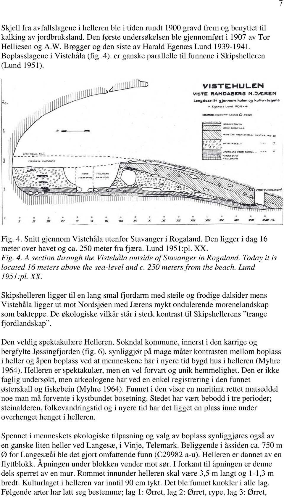 Den ligger i dag 16 meter over havet og ca. 250 meter fra fjæra. Lund 1951:pl. XX. Fig. 4. A section through the Vistehåla outside of Stavanger in Rogaland.