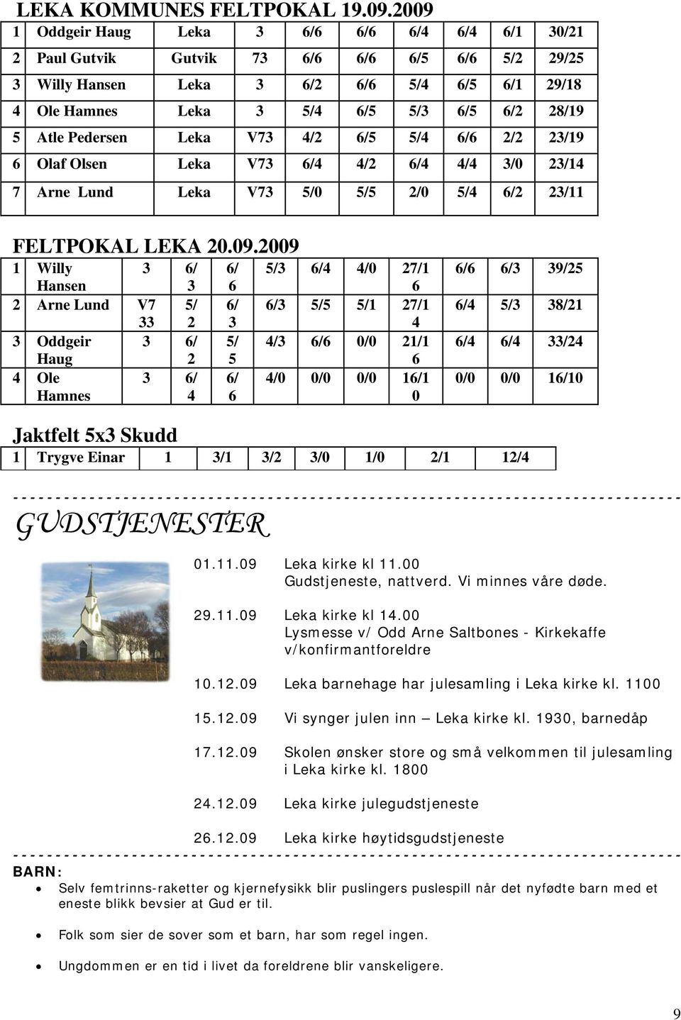 Atle Pedersen Leka V73 4/2 6/5 5/4 6/6 2/2 23/19 6 Olaf Olsen Leka V73 6/4 4/2 6/4 4/4 3/0 23/14 7 Arne Lund Leka V73 5/0 5/5 2/0 5/4 6/2 23/11 FELTPOKAL LEKA 20.09.