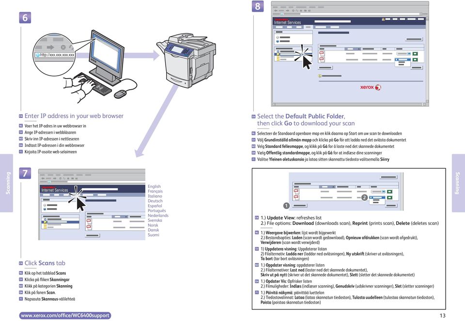 IP-osoite web-selaimeen Select the Default Public Folder, then click Go to download your scan Selecteer de Standaard openbare map en klik daarna op Start om uw scan te downloaden Välj Grundinställd