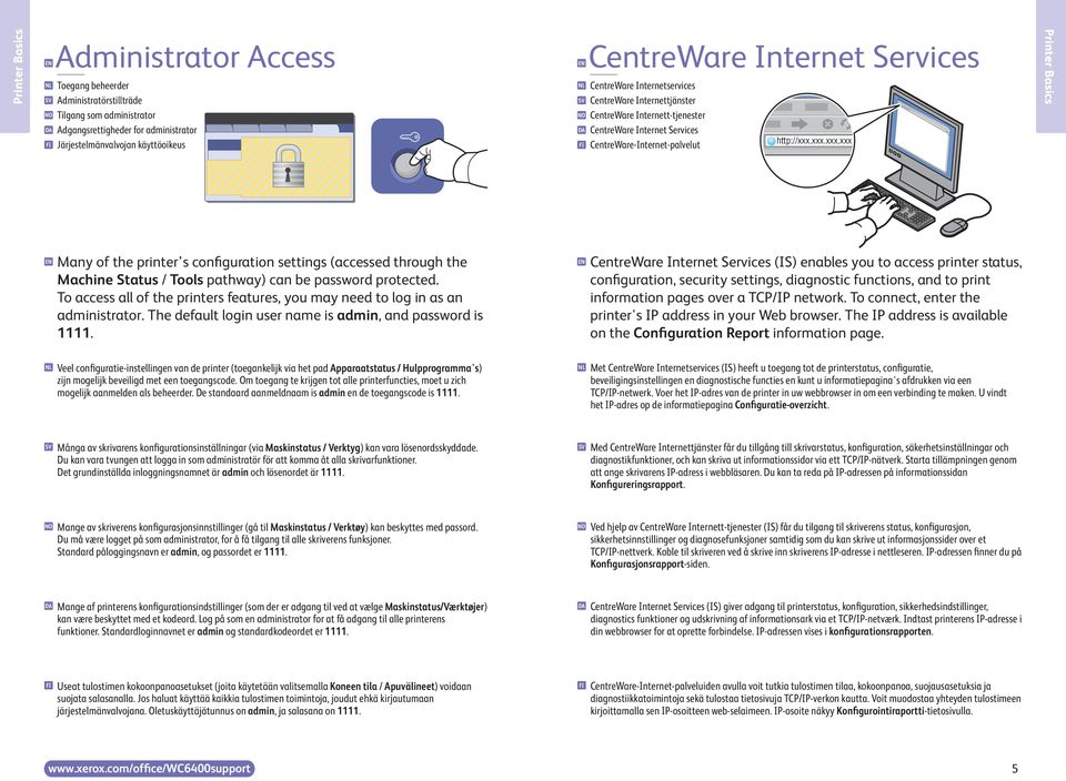 xxx.xxx.xxx Printer Basics Many of the printer s configuration settings (accessed through the Machine Status / Tools pathway) can be password protected.