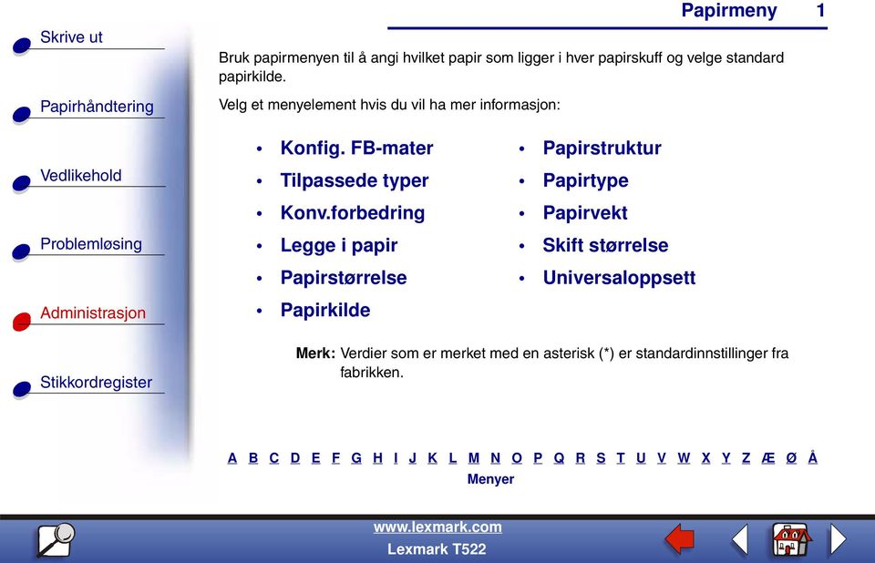 FB-mater Papirstruktur Tilpassede typer Papirtype Konv.