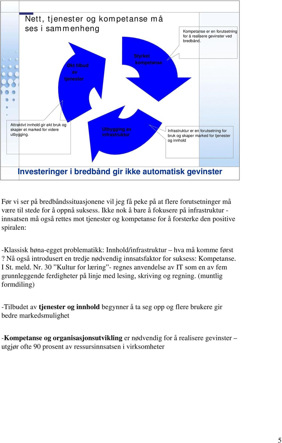 Utbygging av infrastruktur Infrastruktur er en forutsetning for bruk og skaper marked for tjenester og innhold 5 Investeringer i bredbånd gir ikke automatisk gevinster Før vi ser på