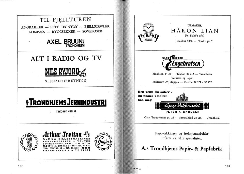 34-36 Telefon 30242 Trondheim Verksted og lager: Holtermv 79, Sluppen Telefon 37 371-37 952 TROMDHJEMSJERNINDUSTRI Den venn du søker du finner i bøker hos meg: PETER A. KNUDSEN Olav Tryggvasons gt.