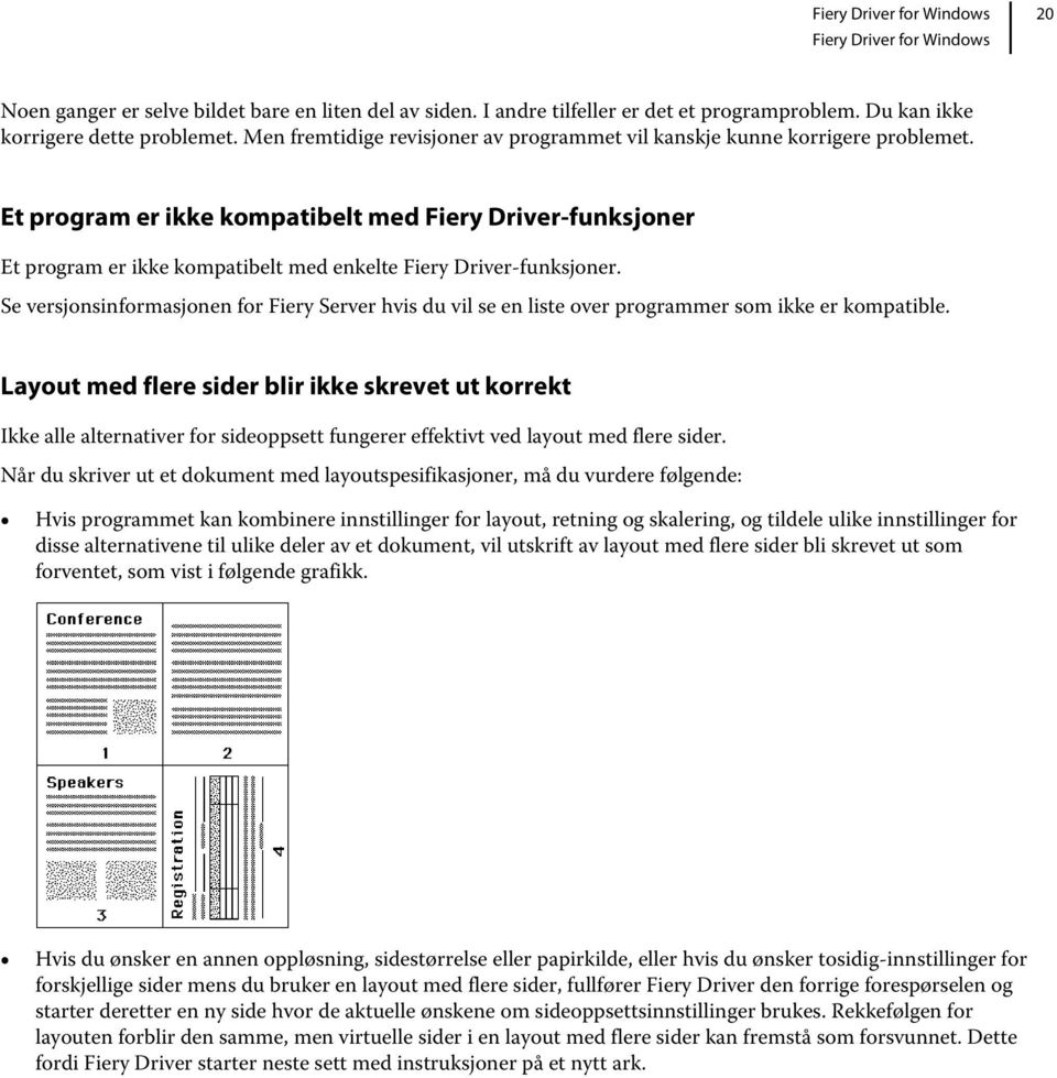 Et program er ikke kompatibelt med Fiery Driver-funksjoner Et program er ikke kompatibelt med enkelte Fiery Driver-funksjoner.