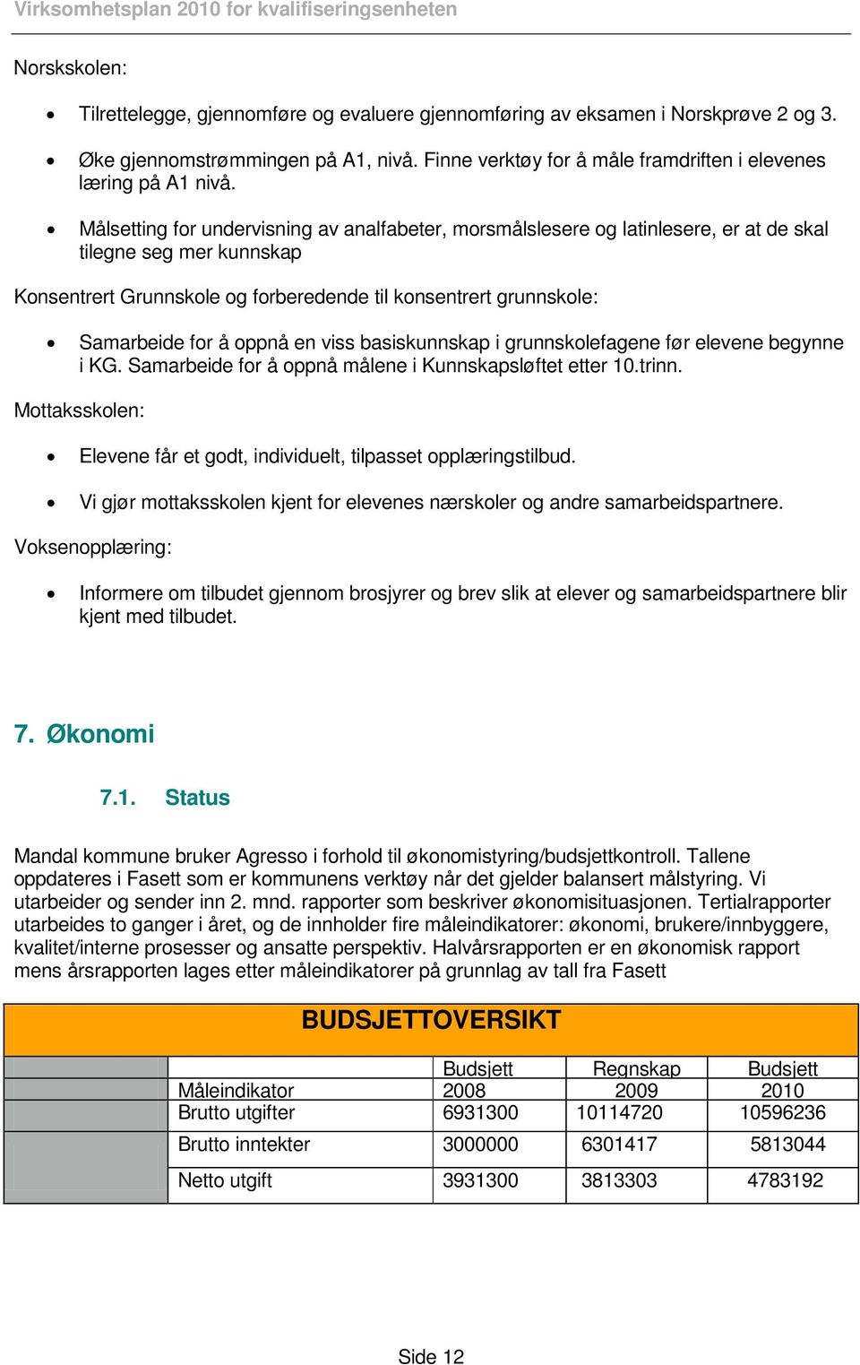 oppnå en viss basiskunnskap i grunnskolefagene før elevene begynne i KG. Samarbeide for å oppnå målene i Kunnskapsløftet etter 10.trinn.