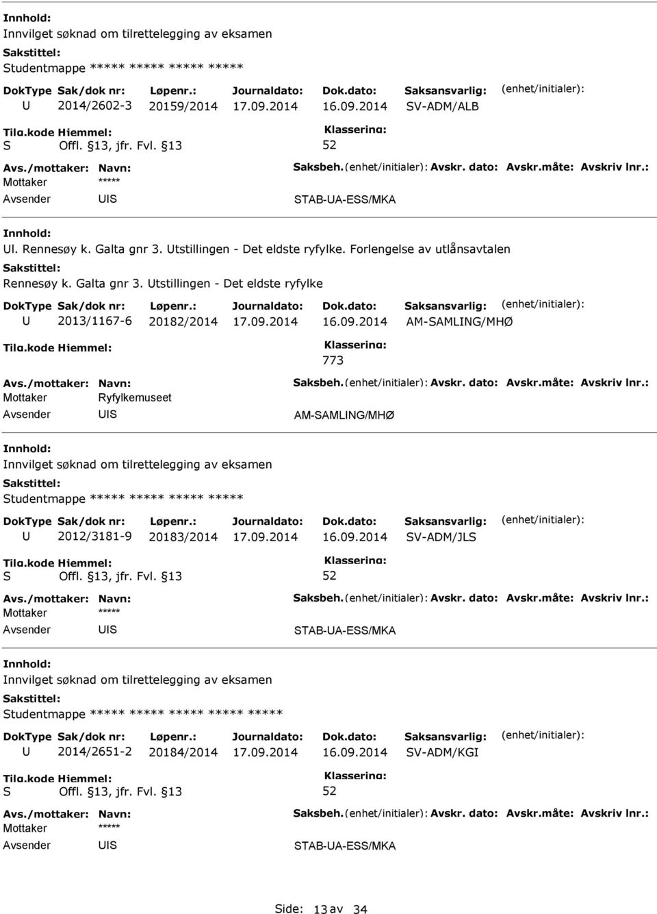 tstillingen - Det eldste ryfylke 2013/1167-6 20182/2014 AM-AMLNG/MHØ 773 Mottaker Ryfylkemuseet AM-AMLNG/MHØ nnvilget søknad om tilrettelegging av eksamen