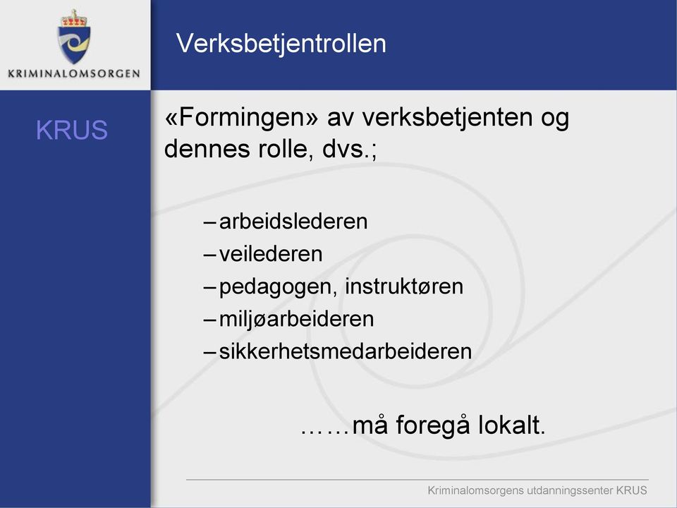 ; arbeidslederen veilederen pedagogen, instruktøren