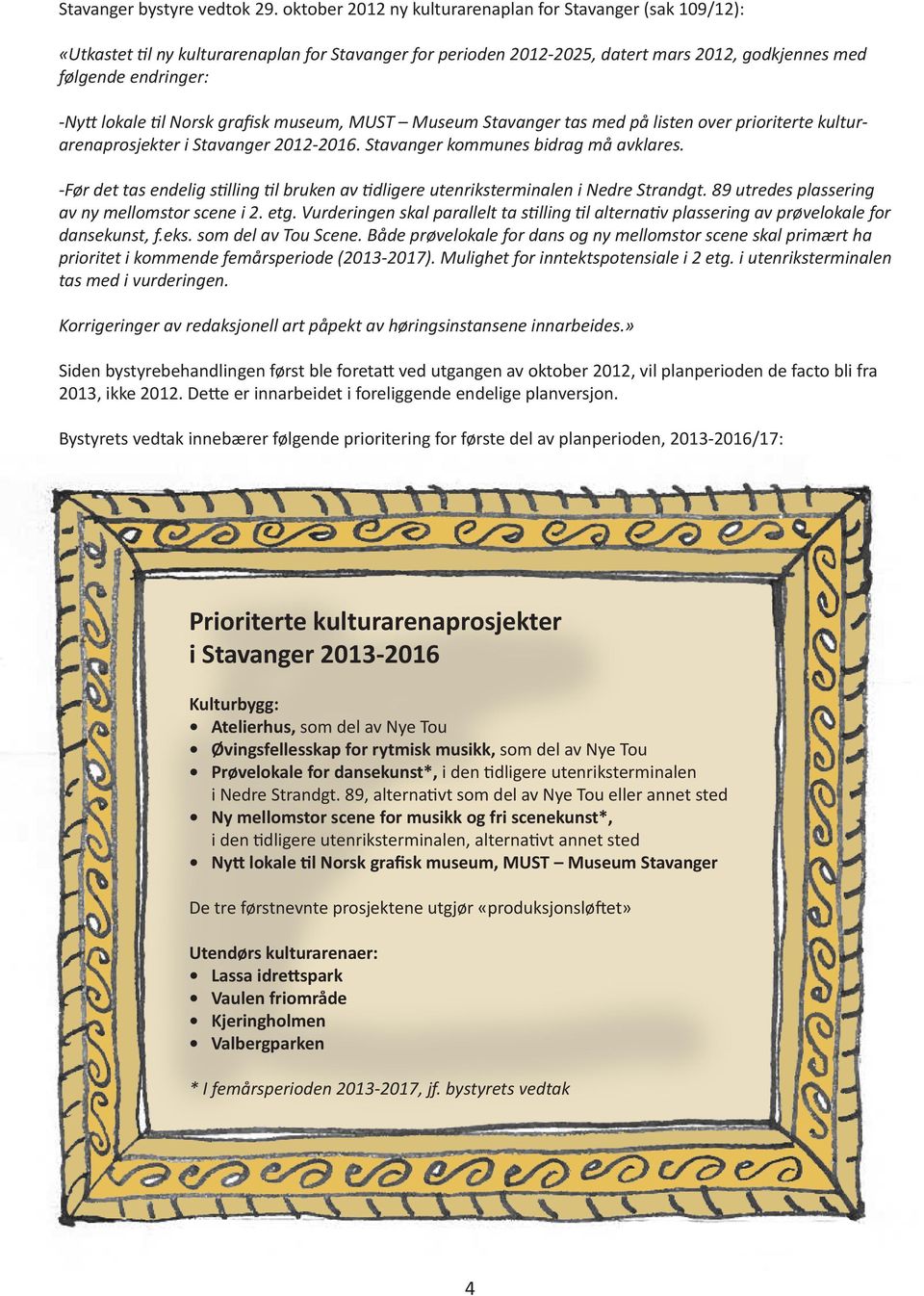 til Norsk grafisk museum, MUST Museum Stavanger tas med på listen over prioriterte kulturarenaprosjekter i Stavanger 2012-2016. Stavanger kommunes bidrag må avklares.