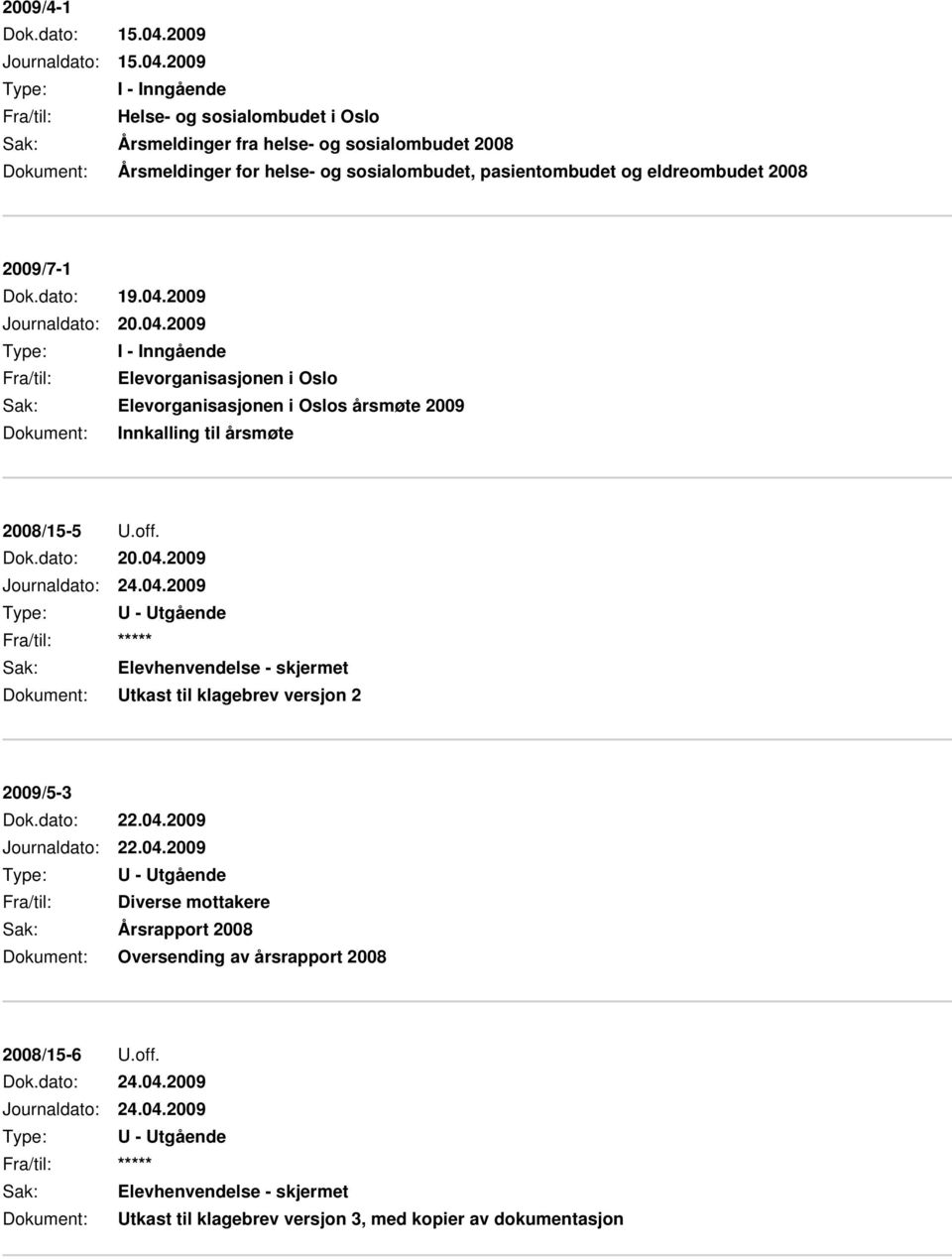 2009 Fra/til: Helse- og sosialombudet i Oslo Sak: Årsmeldinger fra helse- og sosialombudet 2008 Dokument: Årsmeldinger for helse- og sosialombudet, pasientombudet og eldreombudet 2008 2009/7-1 Dok.