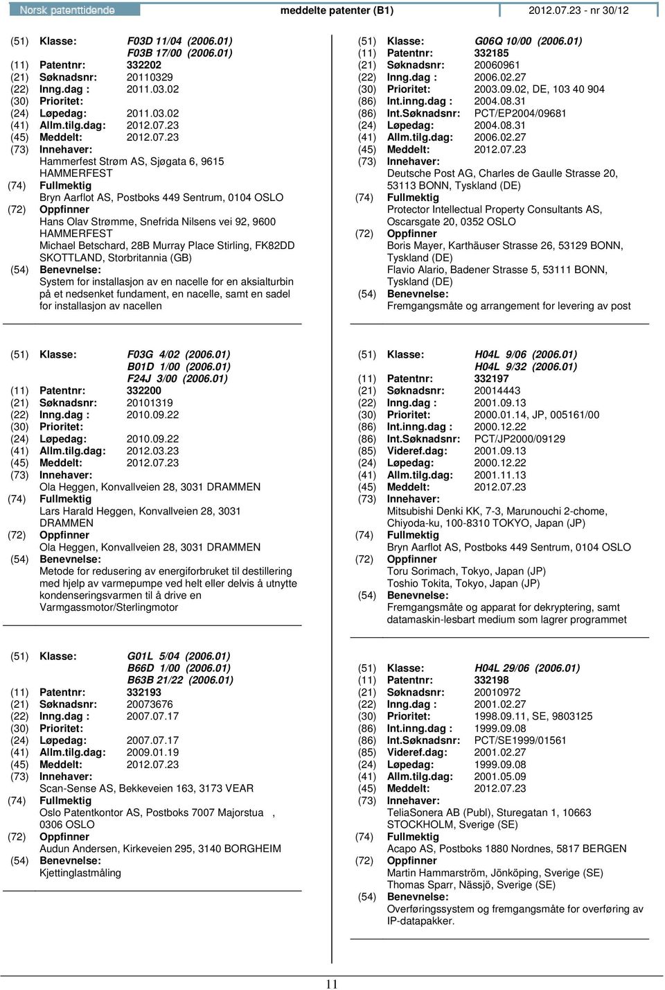 23 Hammerfest Strøm AS, Sjøgata 6, 9615 HAMMERFEST Bryn Aarflot AS, Postboks 449 Sentrum, 0104 OSLO Hans Olav Strømme, Snefrida Nilsens vei 92, 9600 HAMMERFEST Michael Betschard, 28B Murray Place