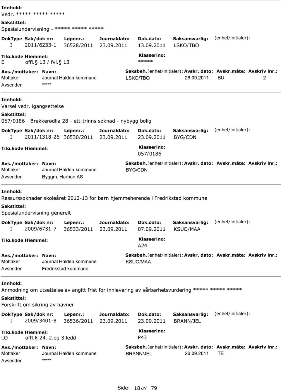 Harboe AS nnhold: Ressurssøknader skoleåret 2012-13 for barn hjemmehørende i Fredrikstad kommune Spesialundervisning generelt 2009/