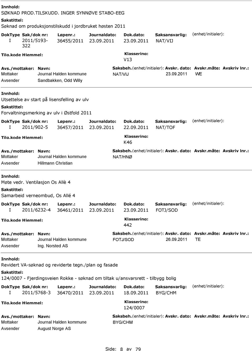 2011 NAT/TOF K46 NAT/HNØ Avsender Hillmann Christian nnhold: Møte vedr. Ventilasjon Os Allè 4 Samarbeid verneombud, Os Allé 4 2011/6232-4 36461/2011 FOTJ/SOD 442 FOTJ/SOD T Avsender ng.