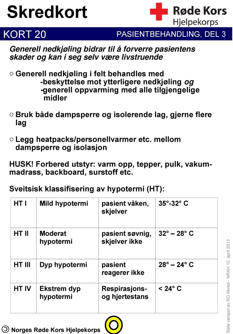 mellom dampsperre og isolasjon HUSK! Forbered utstyr: varm opp, tepper, pulk, vakummadrass, backboard, surstoff etc.