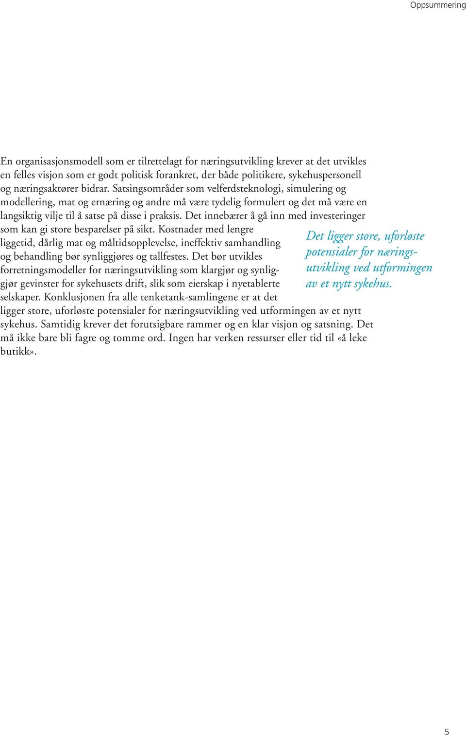 Satsingsområder som velferdsteknologi, simulering og modellering, mat og ernæring og andre må være tydelig formulert og det må være en langsiktig vilje til å satse på disse i praksis.