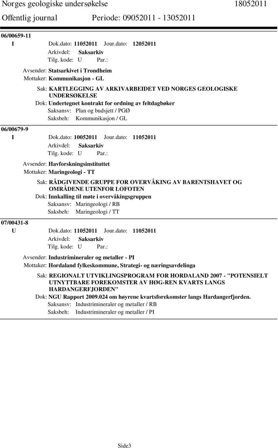 feltdagbøker Saksansv: Plan og budsjett / PGØ Saksbeh: Kommunikasjon / GL 06/00679-9 I Dok.dato: 10052011 Jour.