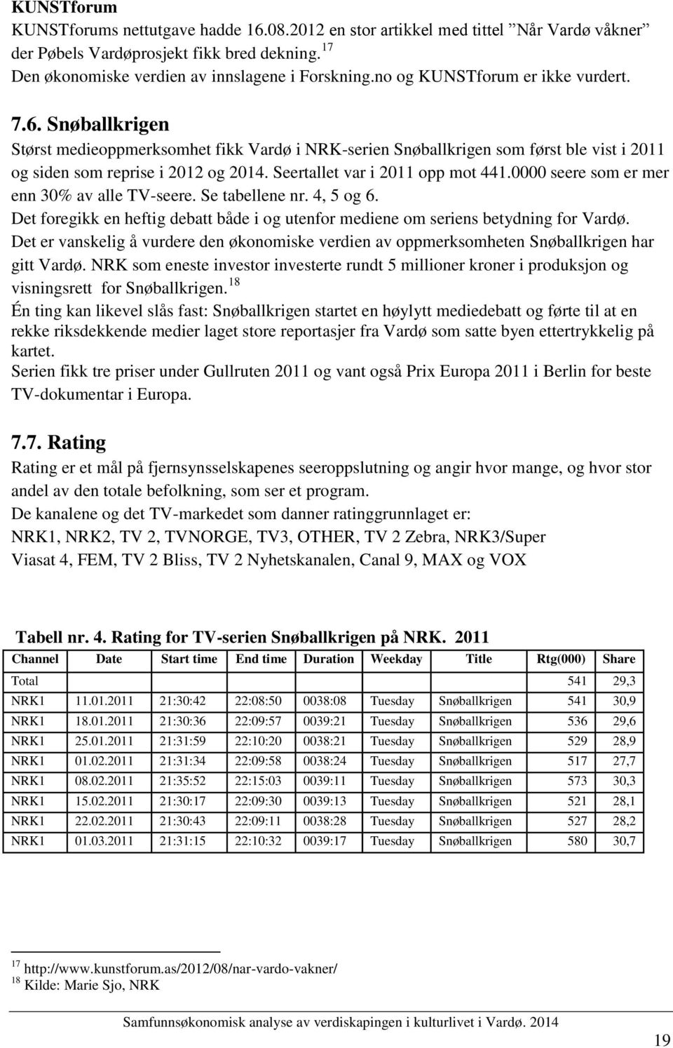 Seertallet var i 2011 opp mot 441.0000 seere som er mer enn 30% av alle TV-seere. Se tabellene nr. 4, 5 og 6. Det foregikk en heftig debatt både i og utenfor mediene om seriens betydning for Vardø.