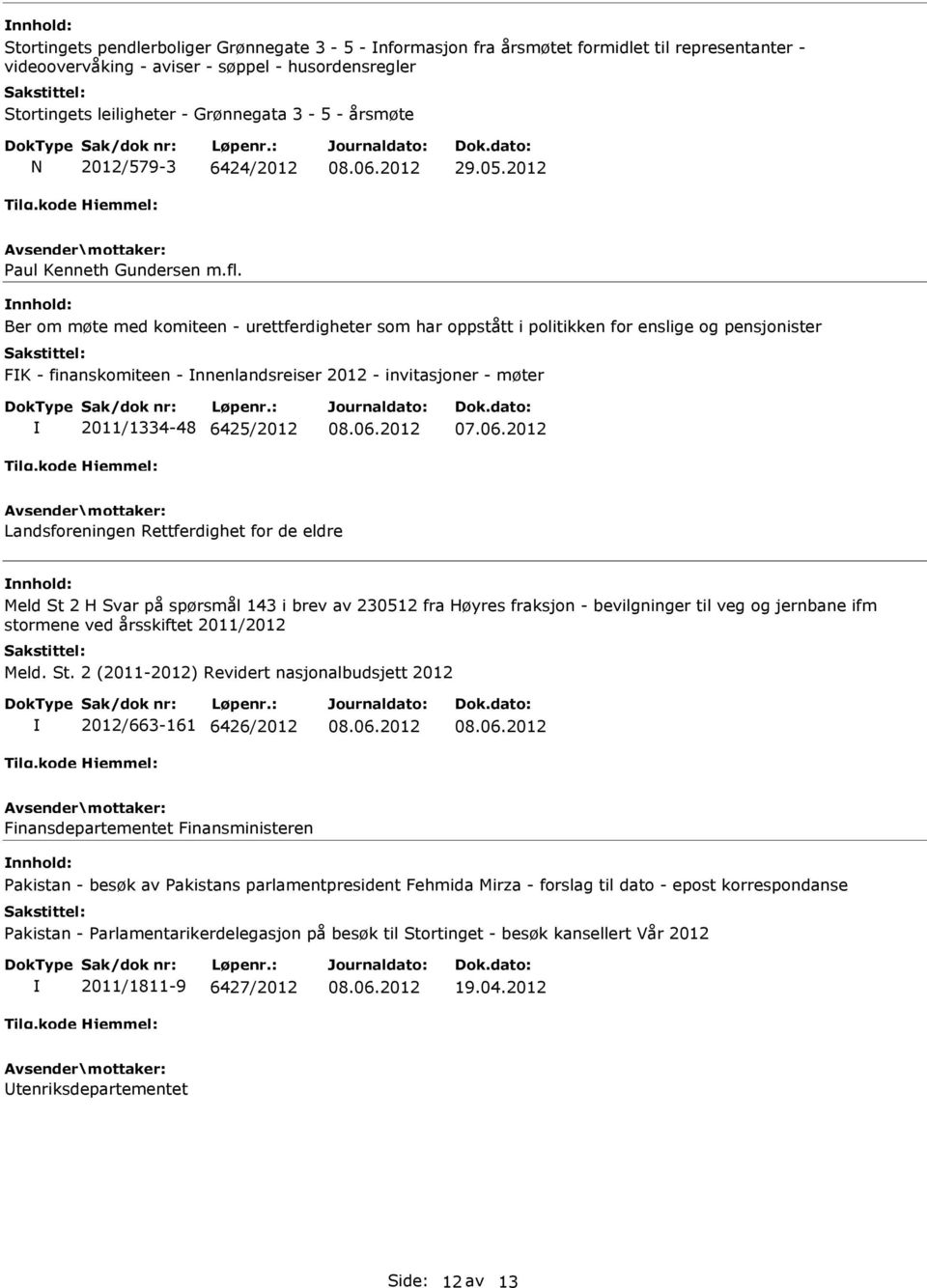 Ber om møte med komiteen - urettferdigheter som har oppstått i politikken for enslige og pensjonister FK - finanskomiteen - nnenlandsreiser 2012 - invitasjoner - møter 2011/1334-48 6425/2012