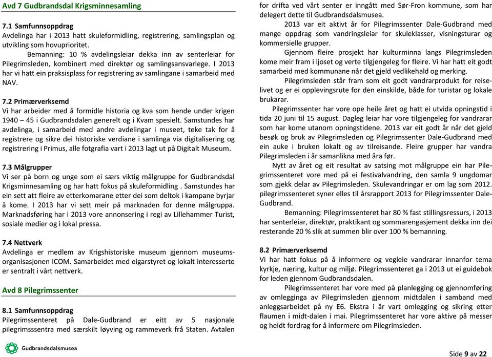 I 2013 har vi hatt ein praksisplass for registrering av samlingane i samarbeid med NAV. 7.