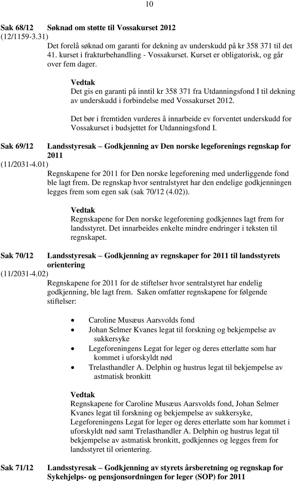 Det bør i fremtiden vurderes å innarbeide ev forventet underskudd for Vossakurset i budsjettet for Utdanningsfond I.