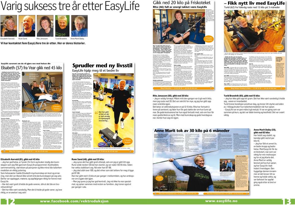 Fikk nytt liv med EasyLife Turid (62) fra Valevåg raste ned 15 kilo på 3 måneder Elisabeth Aarvold. Rune Sand. Rita Jonassen. Turid Brandvik. Anne Marit Dalby.