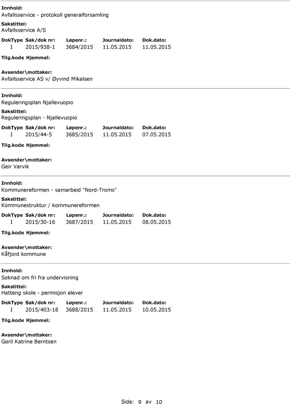 2015 Geir Varvik Kommunereformen - samarbeid "Nord-Troms" Kommunestruktur / kommunereformen 2015/30-16 3687/2015