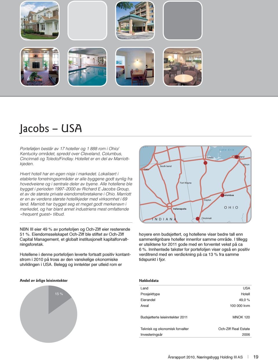 Alle hotellene ble bygget i perioden 1997 2000 av Richard E Jacobs Group, et av de største private eiendomsforetakene i Ohio. Marriott er en av verdens største hotellkjeder med virksomhet i 69 land.