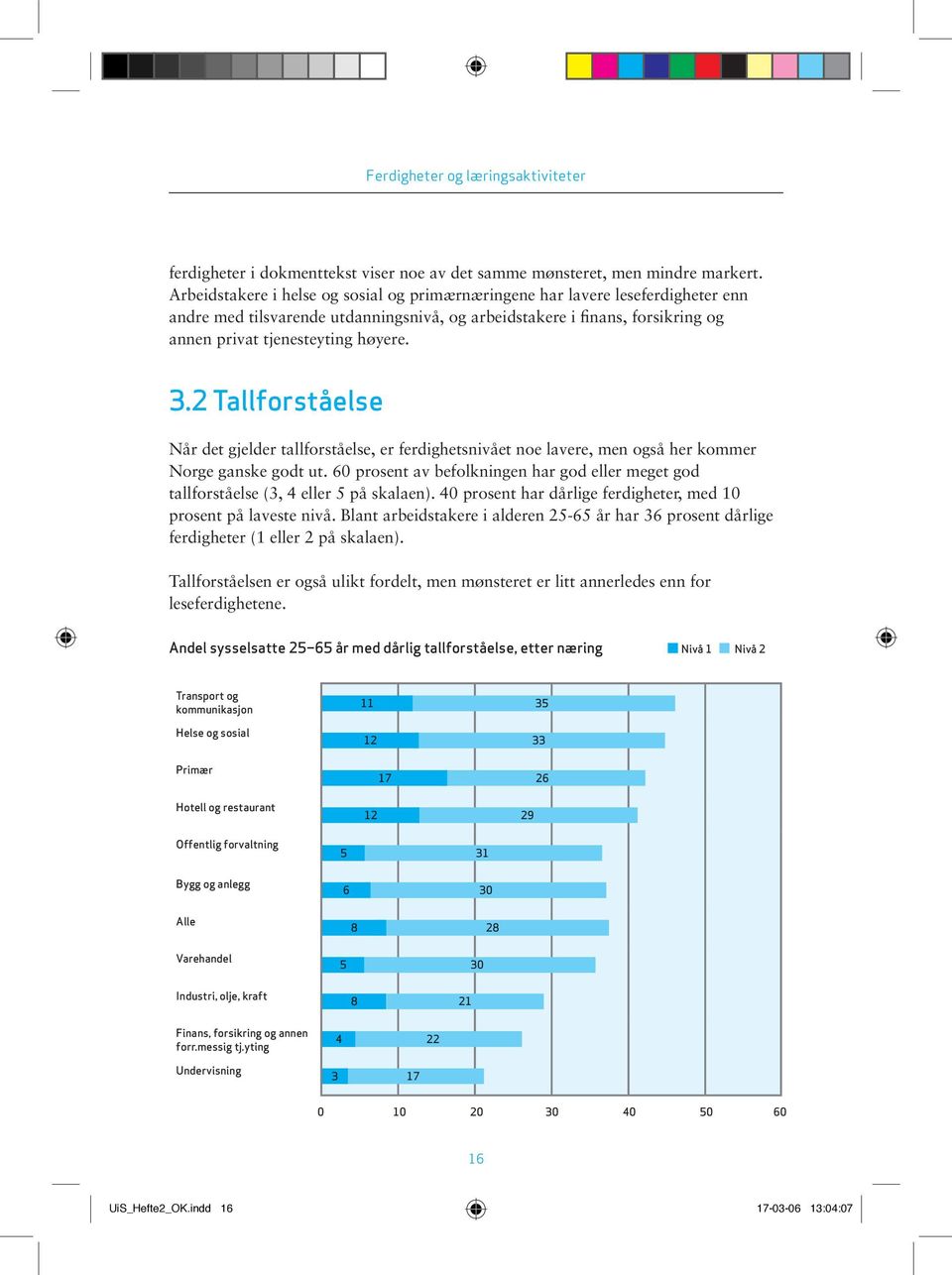 2 Tallforståelse Når det gjelder tallforståelse, er ferdighetsnivået noe lavere, men også her kommer Norge ganske godt ut.