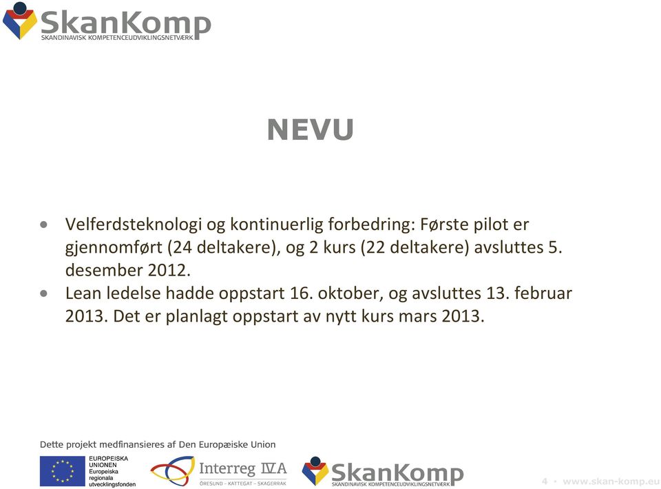 desember 2012. Lean ledelse hadde oppstart 16. oktober, og avsluttes 13.