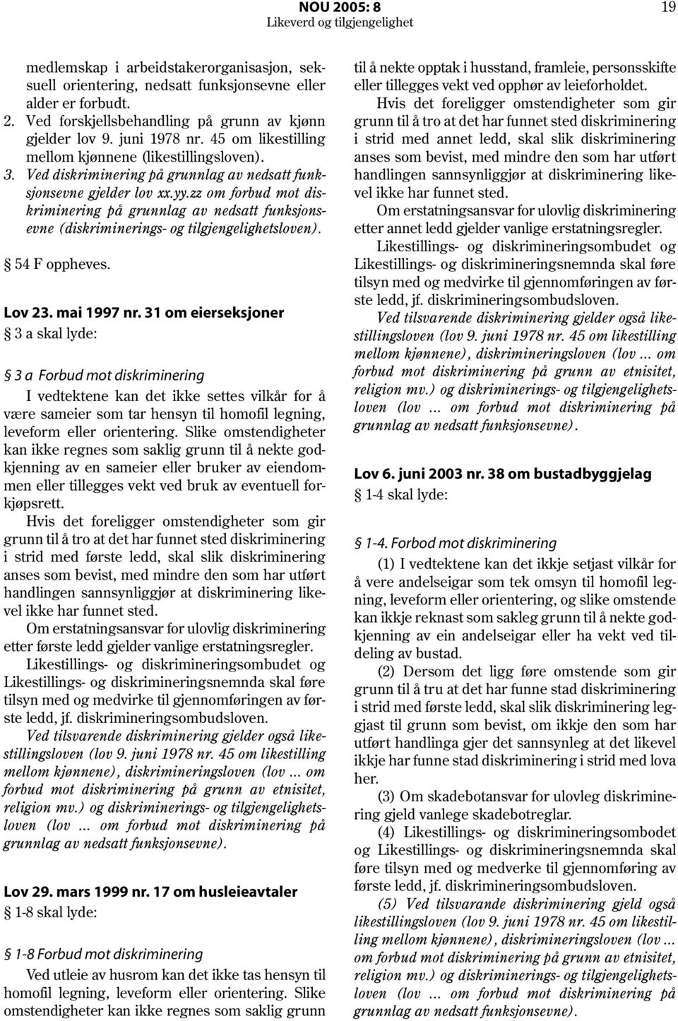 zz om forbud mot diskriminering på grunnlag av nedsatt funksjonsevne (diskriminerings- og tilgjengelighetsloven). 54 F oppheves. Lov 23. mai 1997 nr.