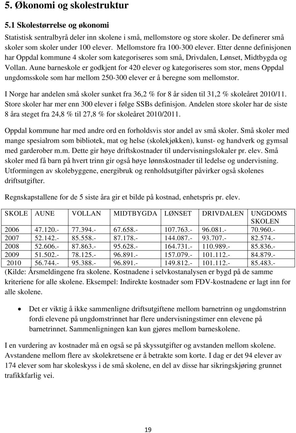 Aune barneskole er godkjent for 420 elever og kategoriseres som stor, mens Oppdal ungdomsskole som har mellom 250-300 elever er å beregne som mellomstor.