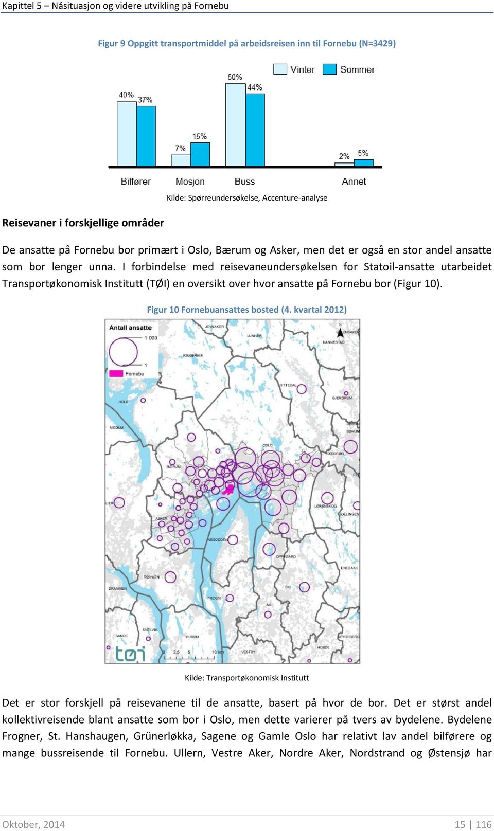 I forbindelse med reisevaneundersøkelsen for Statoil-ansatte utarbeidet Transportøkonomisk Institutt (TØI) en oversikt over hvor ansatte på Fornebu bor (Figur 10). Figur 10 Fornebuansattes bosted (4.