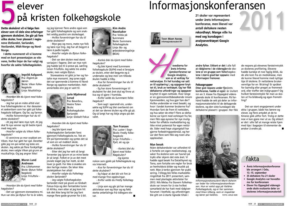 I dette nummeret vil vi komme med en kort presentasjon av elevene, hvilke linjer de har valgt og hvorfor de søkte folkehøgskolen.